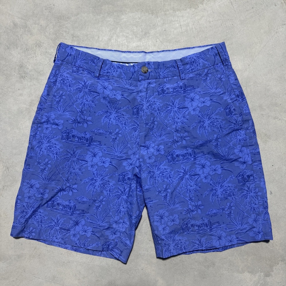 PETER MILLAR Seaside Palms Stretch Poplin In Navy Blue Shorts Size 30 $115